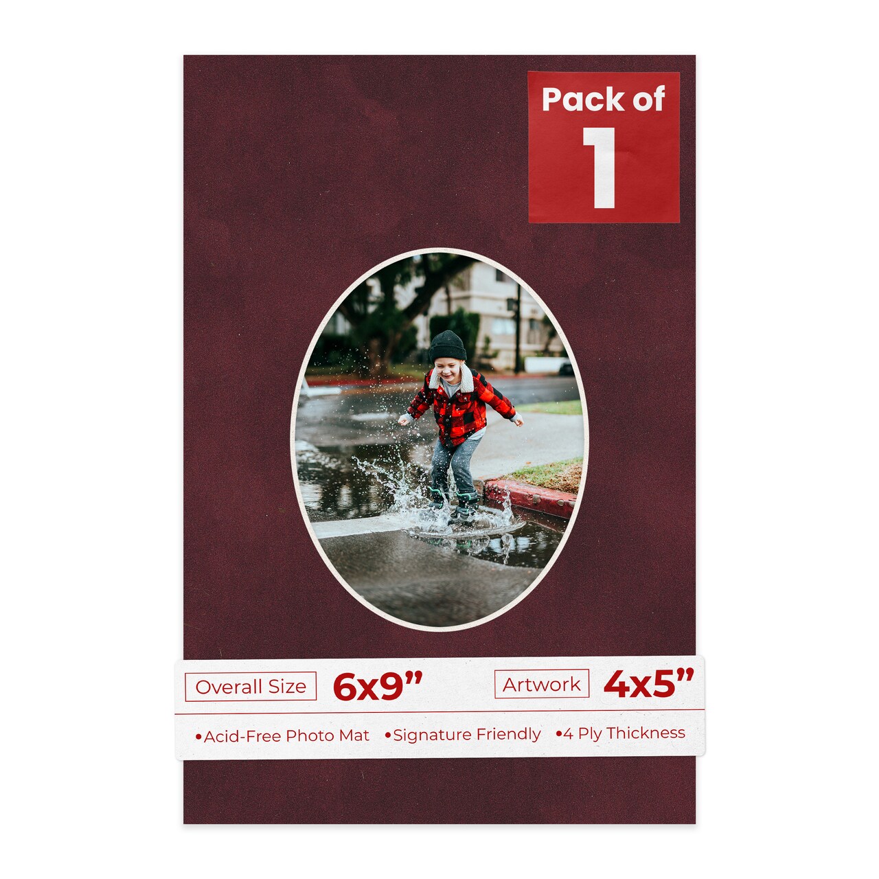 Dark Red Suede Mat Board for 6x9 Frames - Oval Opening for 4x5 Photos